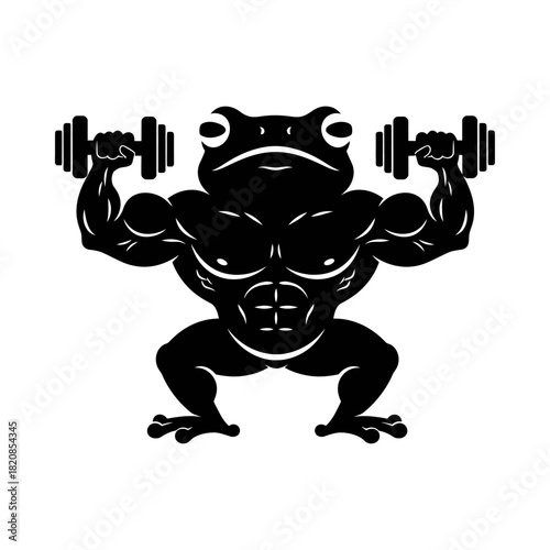 Frog Bodybuilder Silhouette Vector - Dumbbell Gym Logo