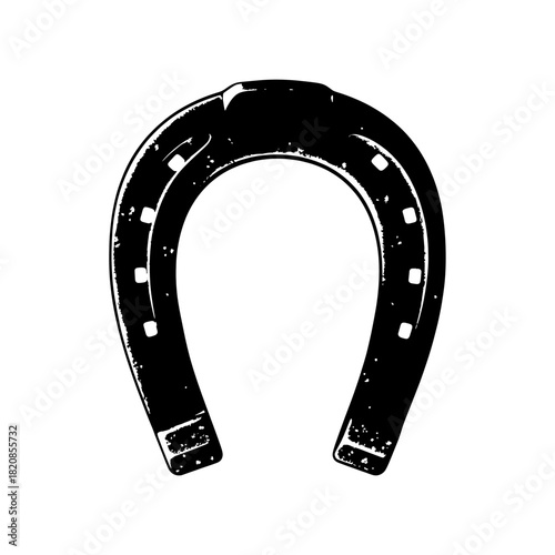 Black and white illustration of a classic horseshoe