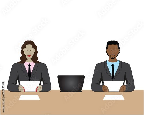 Vector illustration design of two presenters or news readers who are usually on television stations, namely one man and one woman who is called a news anchor.