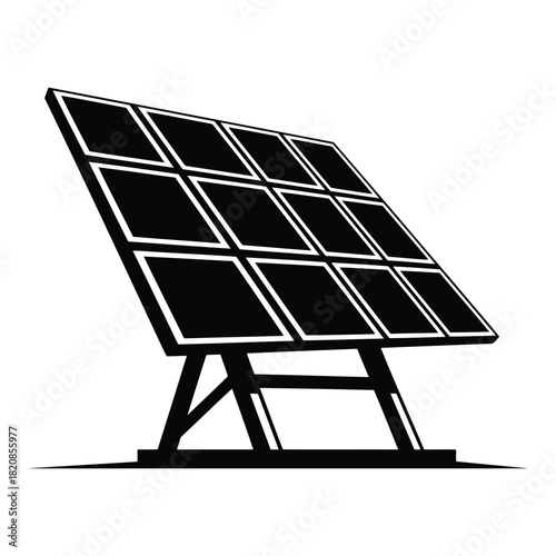 Solar Panel Silhouette, Eco Energy Icon, Renewable Power Vector