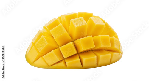 Delicious ripe mango sliced and diced on a clean transparent background, perfect for healthy eating