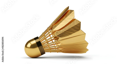 A luxurious golden badminton shuttlecock or birdie trophy isolated on a plain white background.