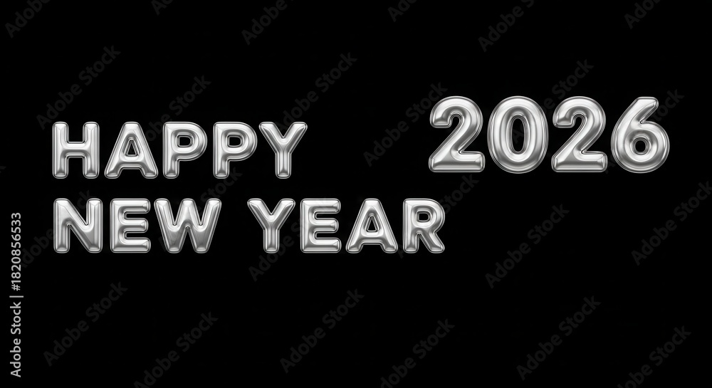 Fototapeta premium Happy new year 2026 silver metallic text