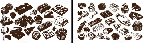 Chocolate Illustration Art, Dessert Line Drawing, Hand Drawn Chocolate Vector, Sweet Food Artwork, Gourmet Dessert Design, Black and White Chocolate Sketch, Elegant Dessert Vector, Candy Illustration 