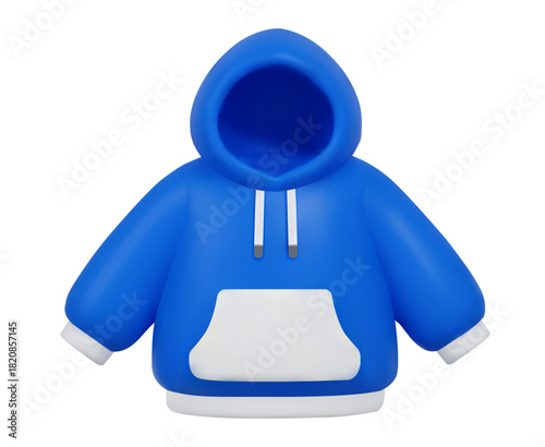 3d blue hoodie. Winter clothing. Stock vector illustration on isolated background.