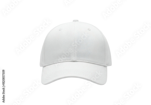 A clean white baseball cap on a transparent background, perfect for design mockups and apparel customization