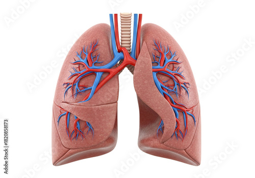 Illustration of human lungs and bronchi, transparent background, medical visualization, anatomical detail