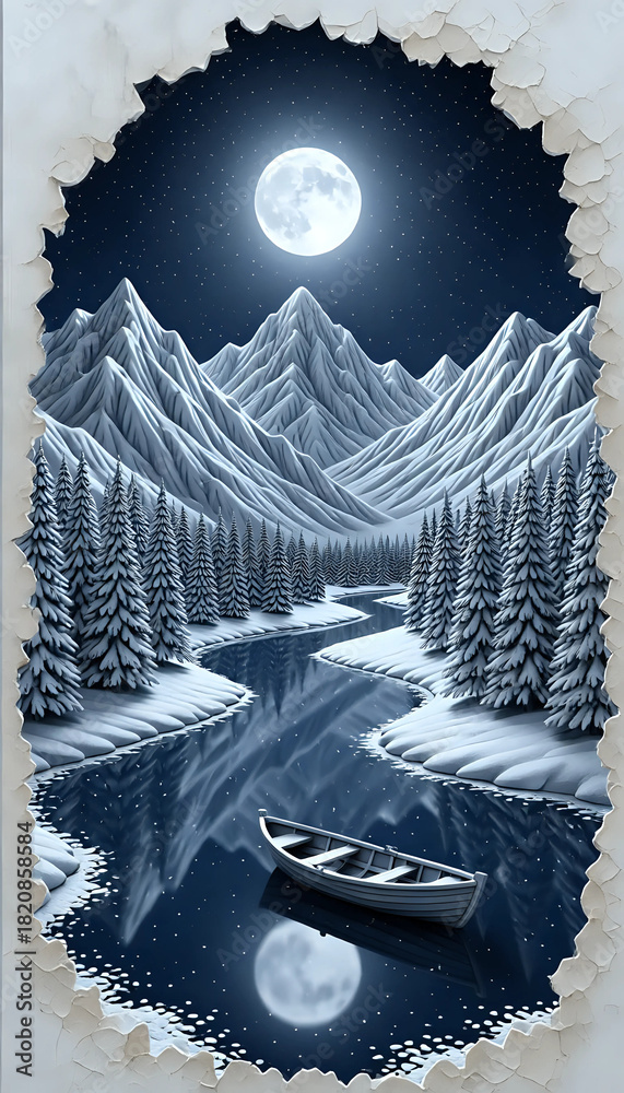 Naklejka premium Mountain and forest in winter cover with snow I Wall Decor