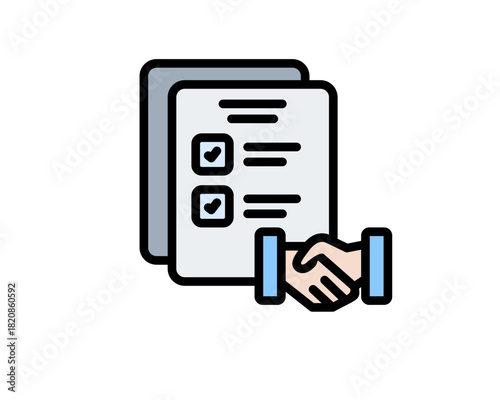 Signed Contract and Business Handshake Icon