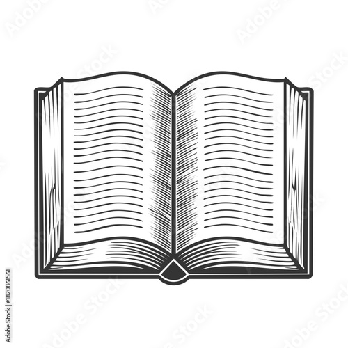Open Book Illustration in Engraving Style, Education, Learning, Storytelling Concept