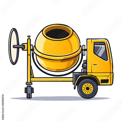 Heavy Duty Yellow Concrete Mixer Truck Vector Illustration for Construction Work