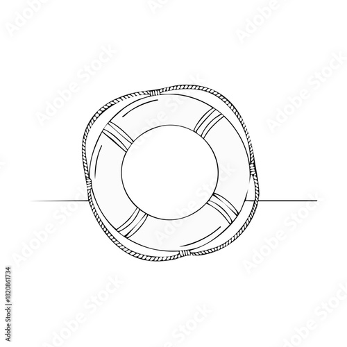 Hand drawn outline of a life preserver ring floating on water