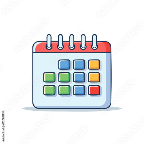 Simple cartoon calendar with colorful empty squares and wire binding
