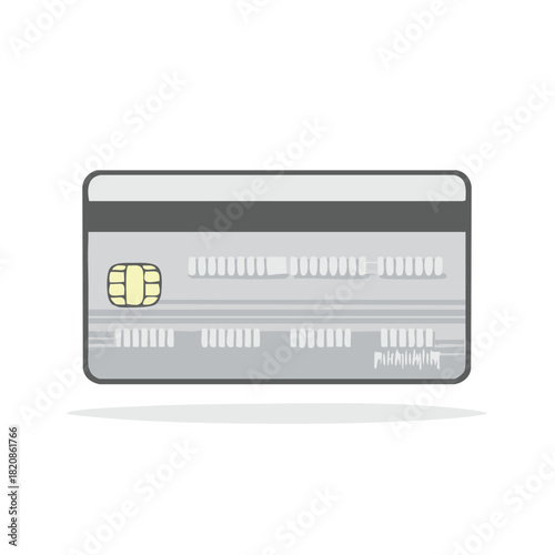 Illustrated credit card, payment card with shadow, chip card design, and security elements