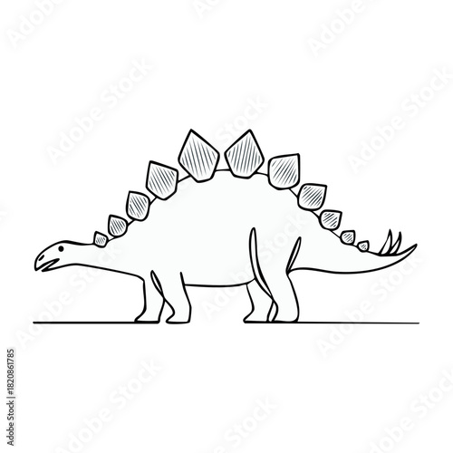 Dinosaur Stegosaurus Outline Minimalist Drawing Prehistoric Creature Illustration