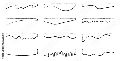 Set of twelve decorative borders with wavy straight and jagged edges in doodle style