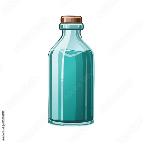 Illustration of a turquoise liquid bottle with a cork stopper