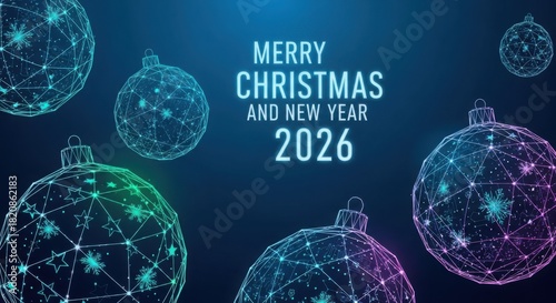 Merry christmas and new year 2026 with futuristic ornaments