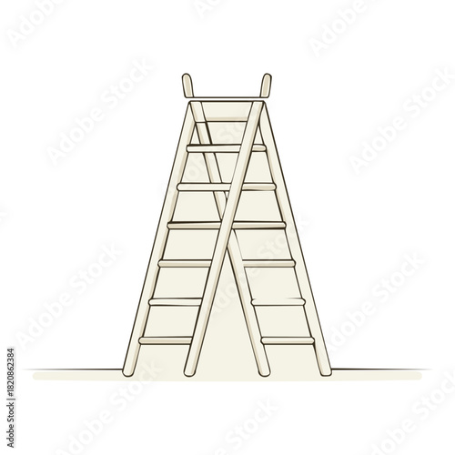 Minimalist illustration of a cream colored stepladder clean design representing progress and home improvement