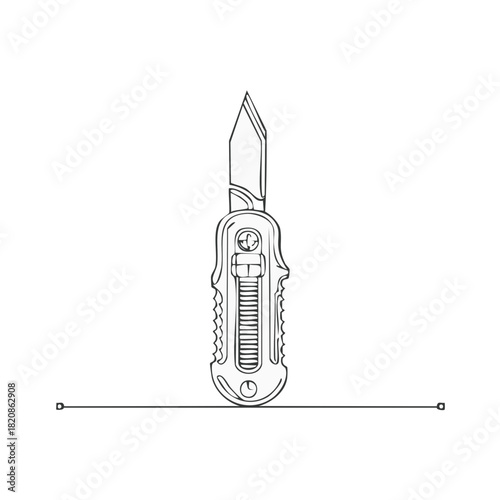Minimalist art of a utility knife, linework illustration, construction and cutting