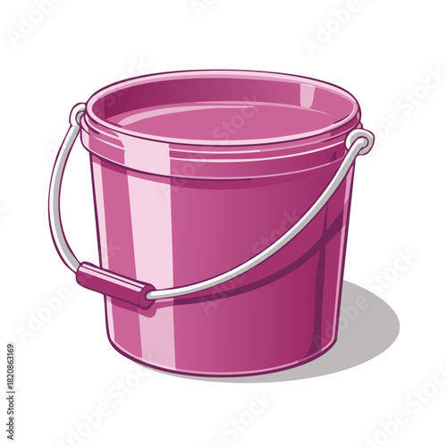 Pink Pail Illustration Magenta Bucket With Metal Handle for Cleaning and Collecting Objects