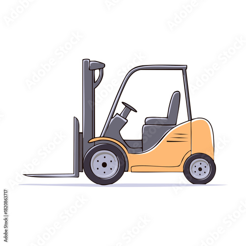 Yellow forklift truck side view simple vector illustration industrial vehicle for logistics and warehousing