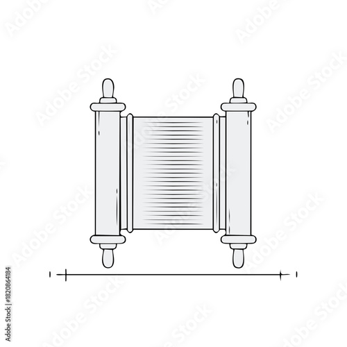 Ancient scroll with rolled paper and decorative finials isolated on white