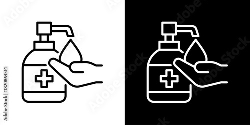 Hand Sanitizier Icons. Fresh Line Design Built For Creative Flexibility In Light And Dark Versions. 