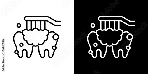 Brushing Teeth Icons. Fresh Line Design Built For Creative Flexibility In Light And Dark Versions. 