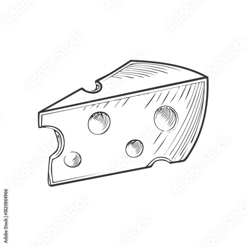 Hand Drawn Sketch of Cheese Wedge Dairy Food with Holes Vector Illustration