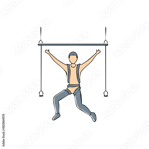 Stylized illustration of person wearing safety harness suspended from a bar activity icon