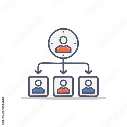 Team Hierarchy Organization Chart with People Icons and Connecting Lines
