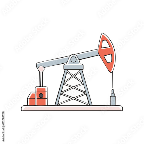 Industrial oil pump jack drilling rig extracting crude petroleum fuel cartoon vector illustration