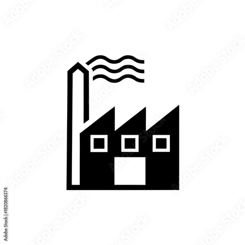 Illustration of a factory with smoke coming from chimney on transparent background silhouette