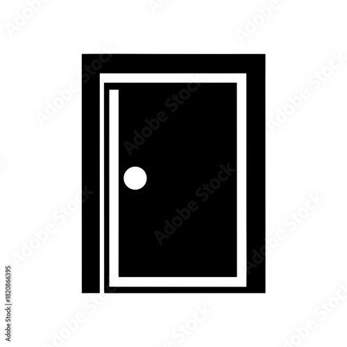 Illustration of a closed black door with white frame on transparent background silhouette