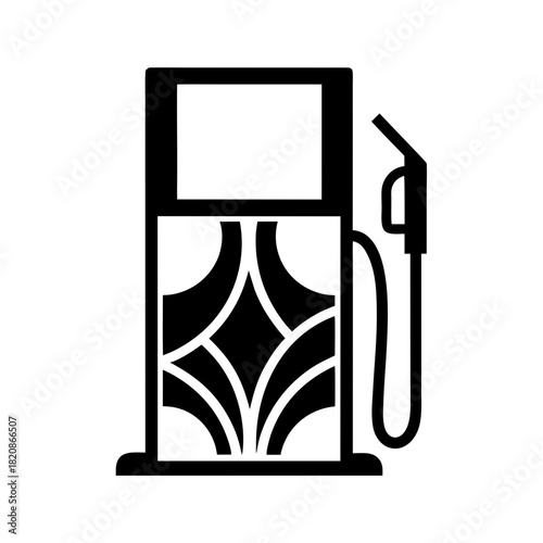 Illustration of a black and white gas station pump icon on transparent background silhouette