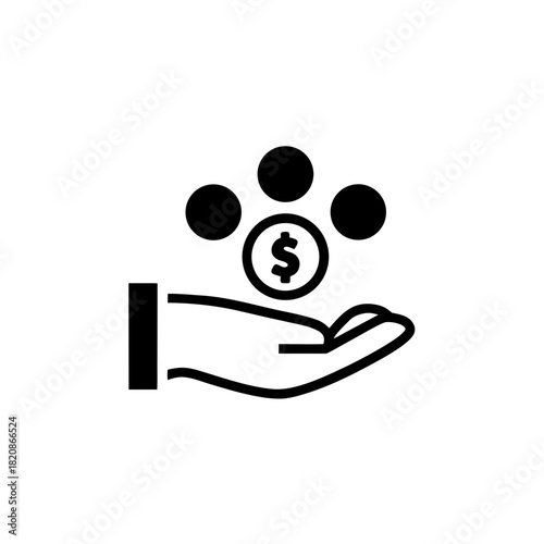 Hand holding a dollar coin with circles above it icon on transparent background silhouette