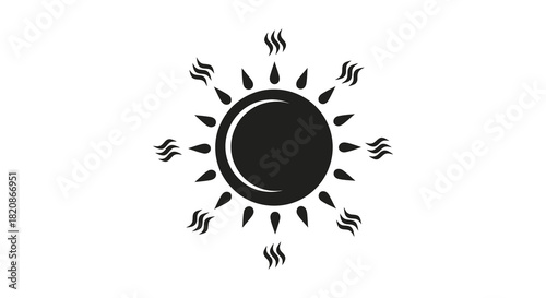 Stylized sun with rays and flames black silhouette