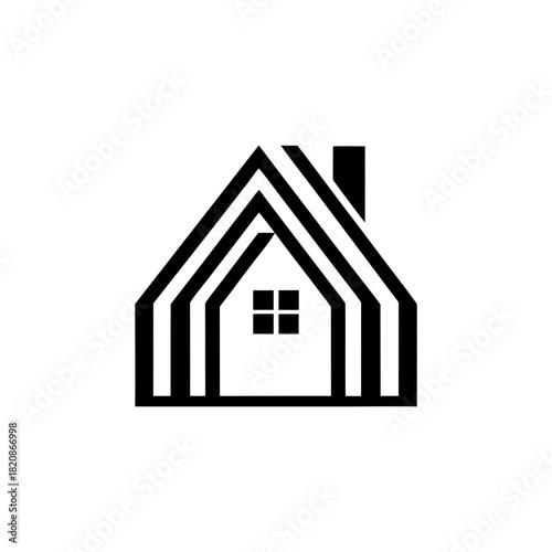 Abstract house with chimney and window black and white on transparent background silhouette