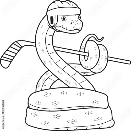 Canvas Print Snake Ice hockey Ice hockey stick Sports Animal Vector Graphic Art Illustration
