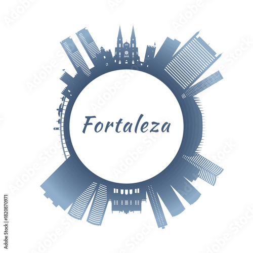 Fortaleza skyline with colorful buildings. Circular style. Stock vector illustration
