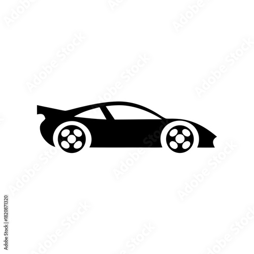 Silhouette of a sports car with spoiler and wheels on transparent background