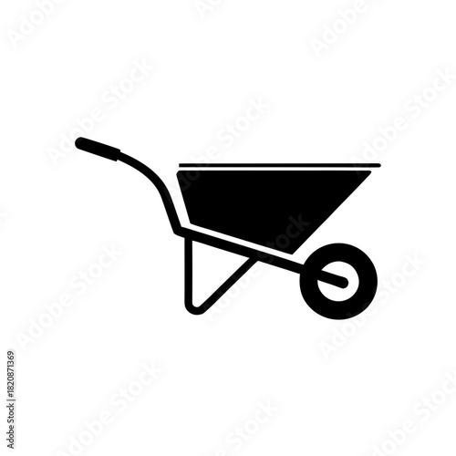 Silhouette of a simple black wheelbarrow design on transparent background
