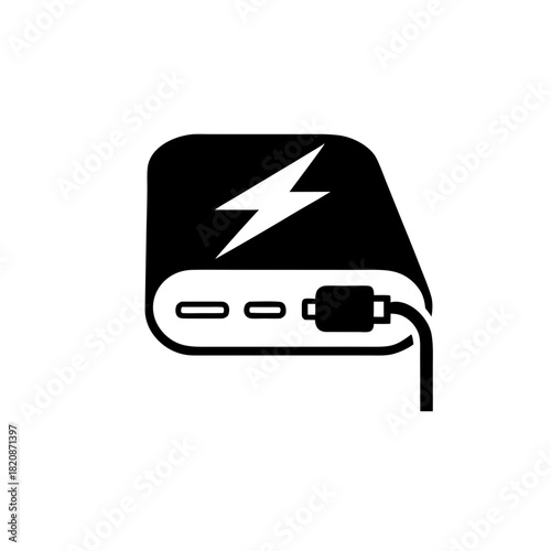 Illustration of a power bank with lightning symbol on transparent background silhouette