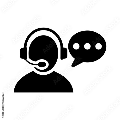 Operator with headset and speech bubble illustration on transparent background silhouette