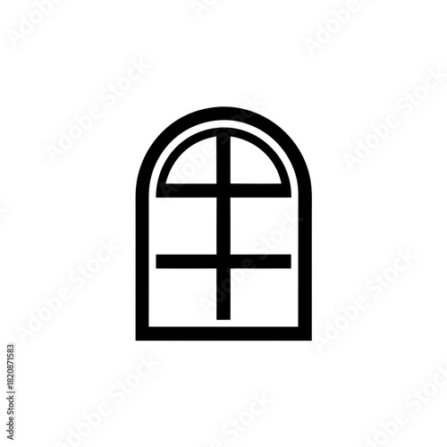 Simple black and white arched window illustration on transparent background silhouette
