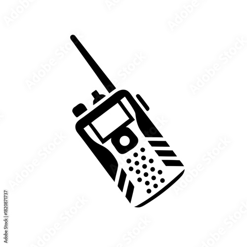 Illustration of a handheld two way radio in black on transparent background silhouette