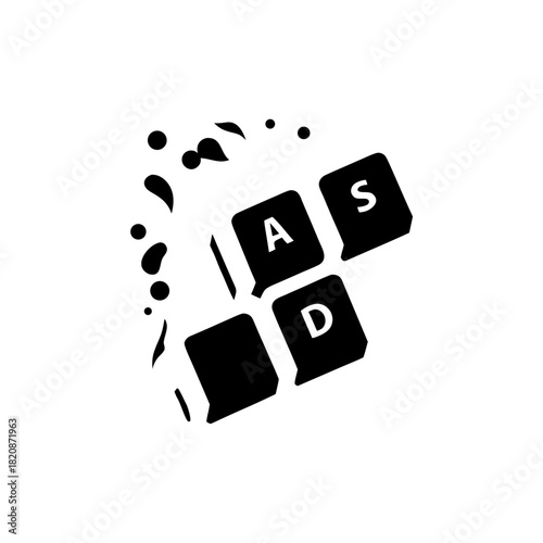 Illustration of black keyboard keys with letters on transparent background silhouette