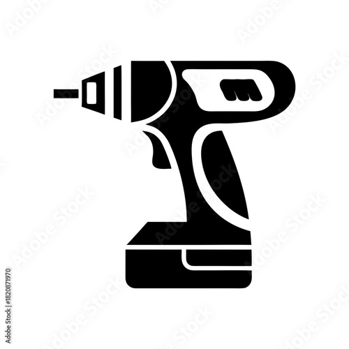 Illustration of a cordless electric drill tool icon on transparent background silhouette