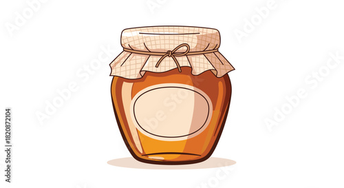 A well-detailed illustration of a jar filled with honey topped with a fabric cover.